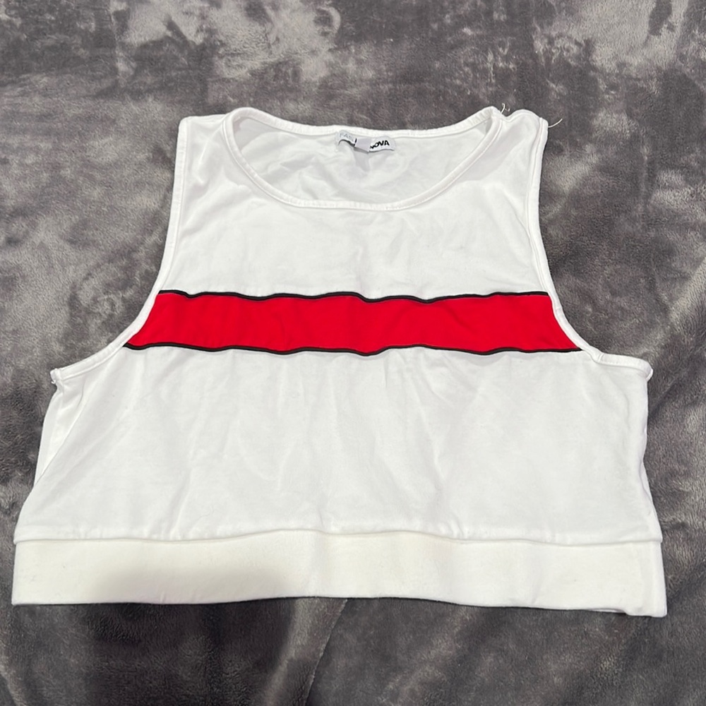 Fashion Nova: White Crop Top with a Red in Size Large